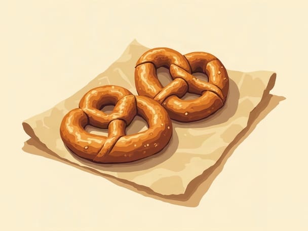 Three golden-brown soft pretzels on a sheet of wax paper