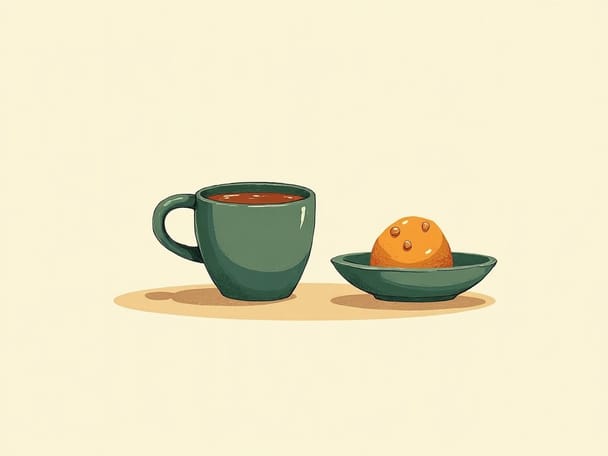 A small espresso cup next to a scoop of gelato in a shallow dish